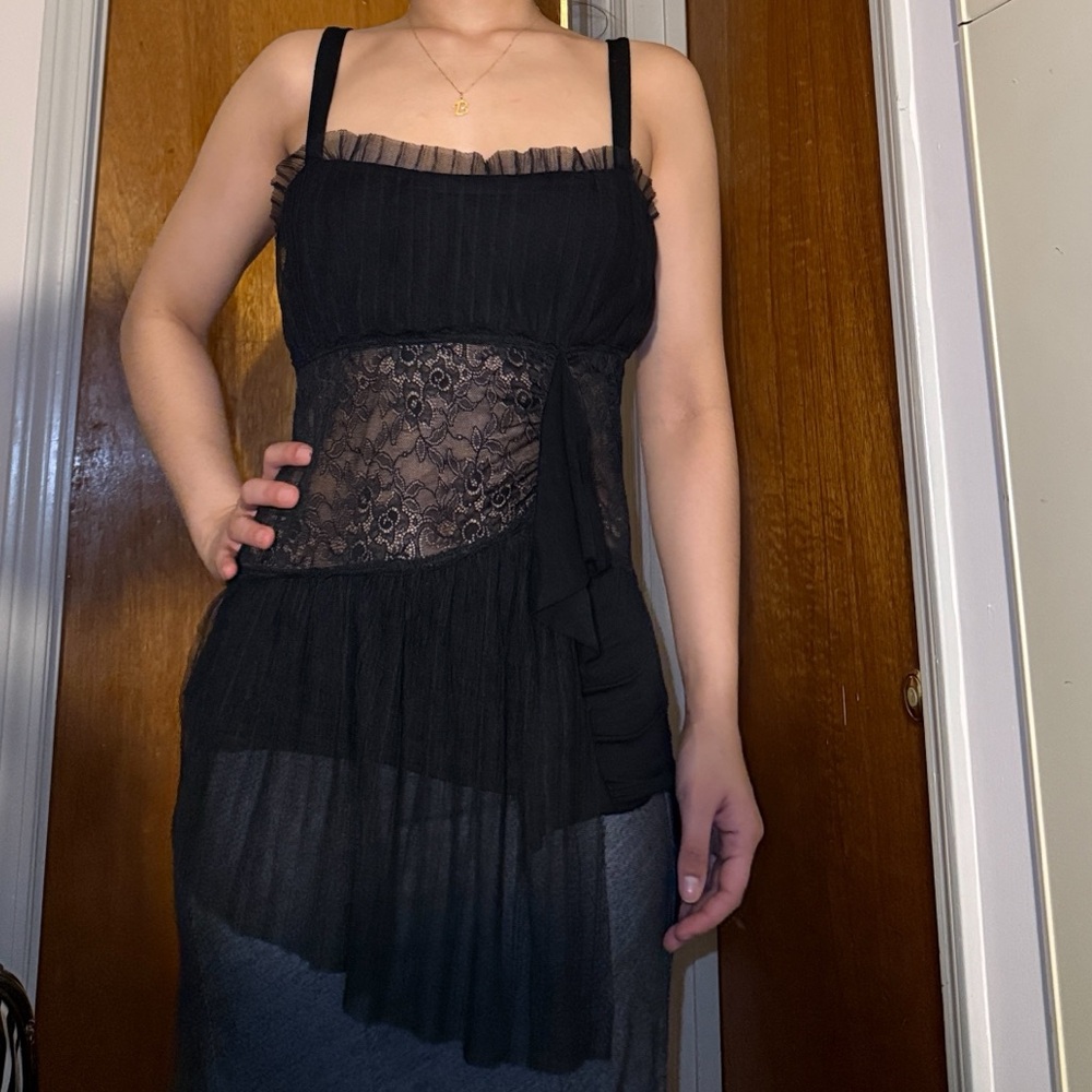 Black Lace Chemise with Spaghetti Straps